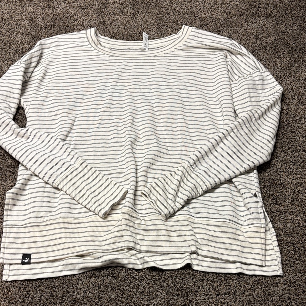 Glyder Black and White Striped Crew Neck Top